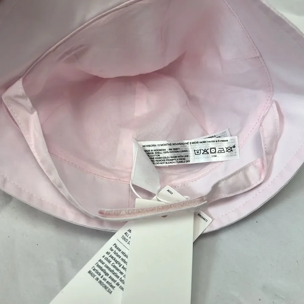 Janie and Jack Pale pink bucket hat with bear ears and chin strap NWT size NB